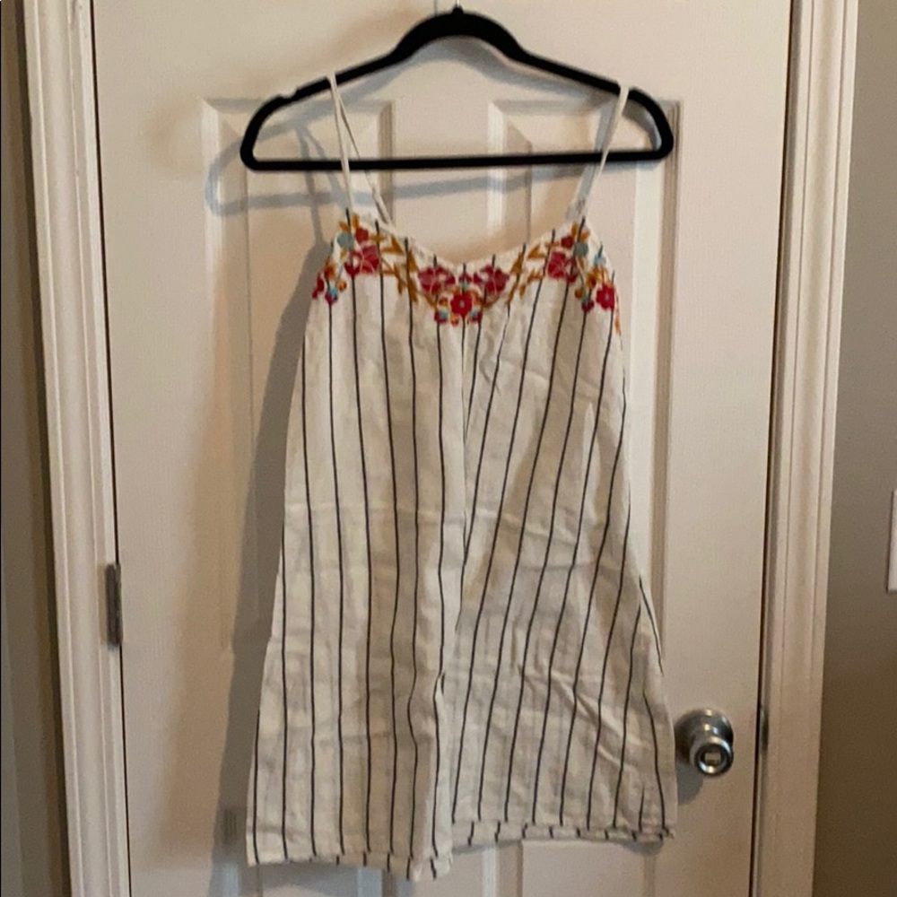 World Market Cream Striped/Embroidered Dress